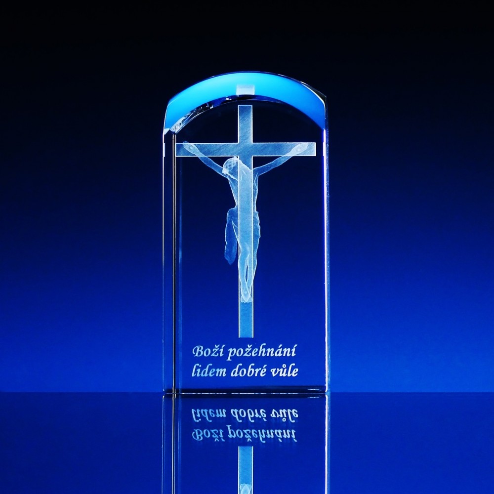 3D Laserovaná fotografie - Těžítko - Ježíš na kříži 100x50x50 mm (M311a2)
